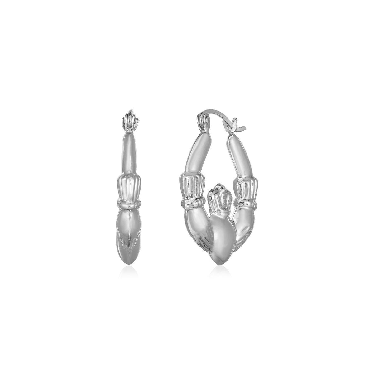 14k white gold Claddagh symbol hinged hoop earrings, Avera Group