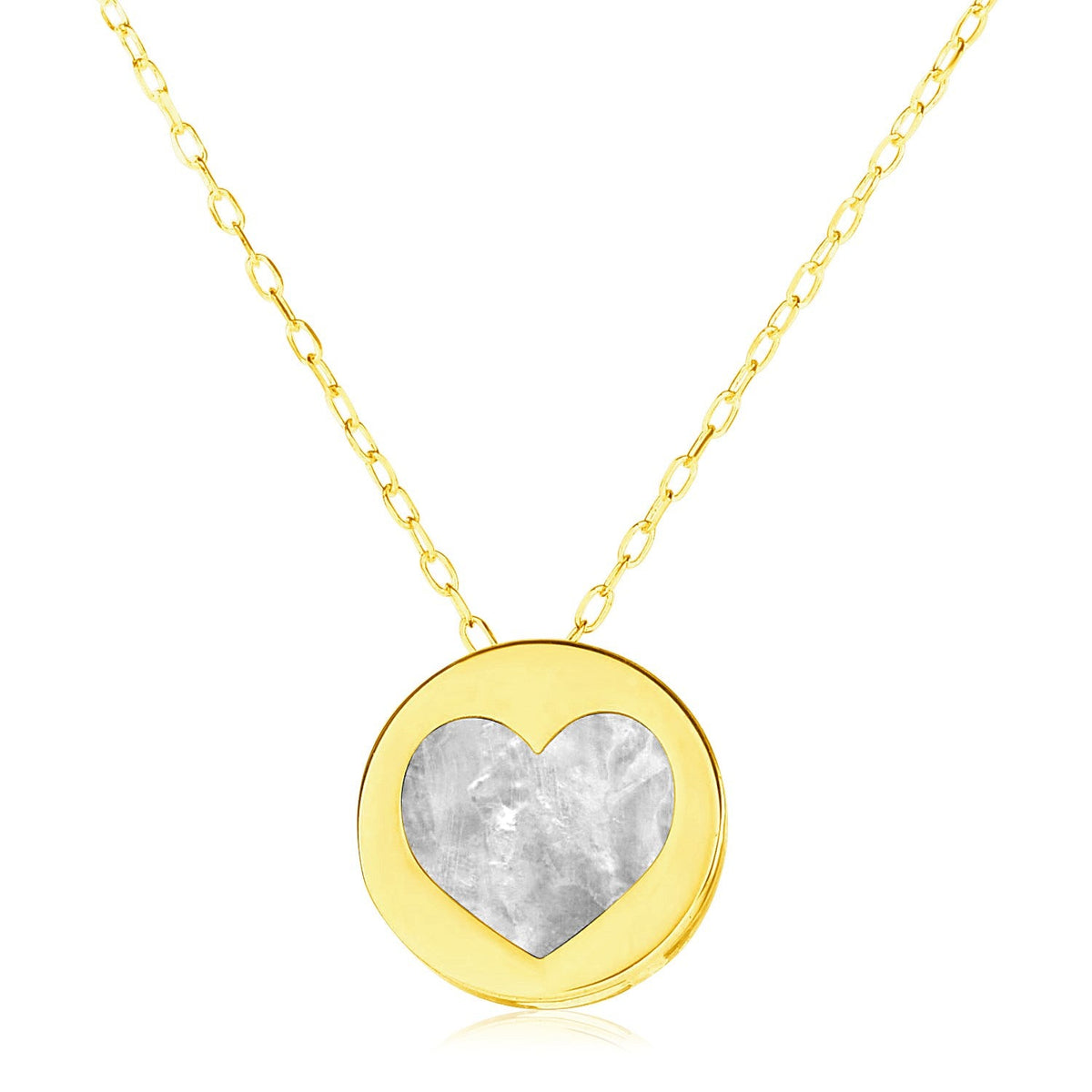 14k yellow gold mother of pearl heart necklace, 16 inch by Avera Group