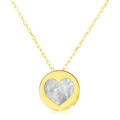 14k yellow gold mother of pearl heart necklace, 16 inch by Avera Group
