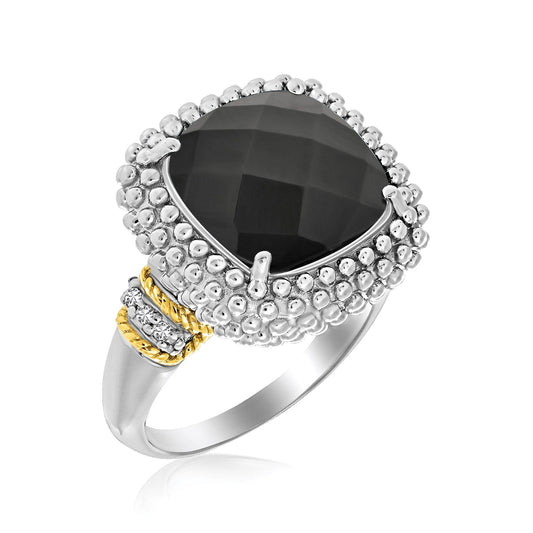 18k yellow gold and sterling silver dyed onyx and diamond popcorn ring by Avera Group