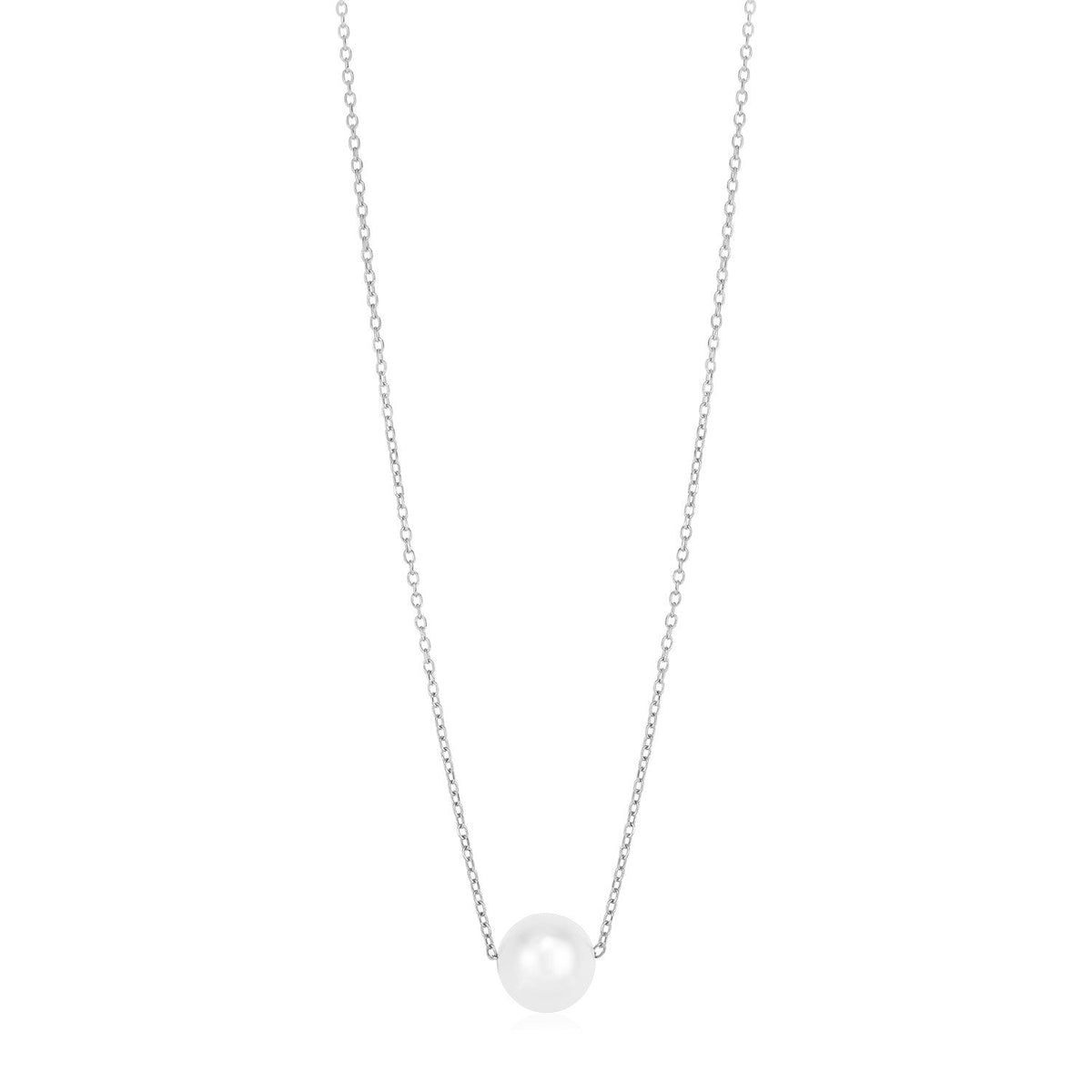 14k white gold pearl solitaire necklace, 18 inch, Avera Group