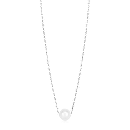 14k white gold pearl solitaire necklace, 18 inch, Avera Group