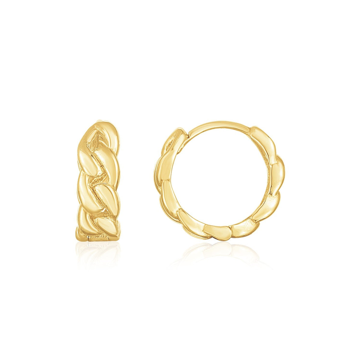 14k yellow gold thick curb chain huggie hoop earrings by Avera Group