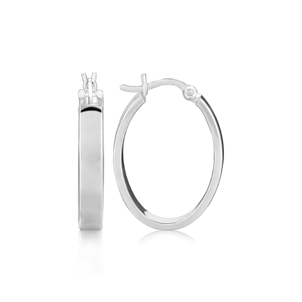 Sterling Silver Flat Style Oval Hoop Earrings with Rhodium Plating(4x14mm) by Avera Group