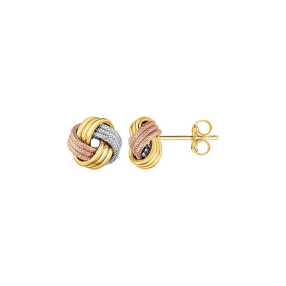 Love Knot Post Earrings in 14k Tri Color Gold by Avera Group