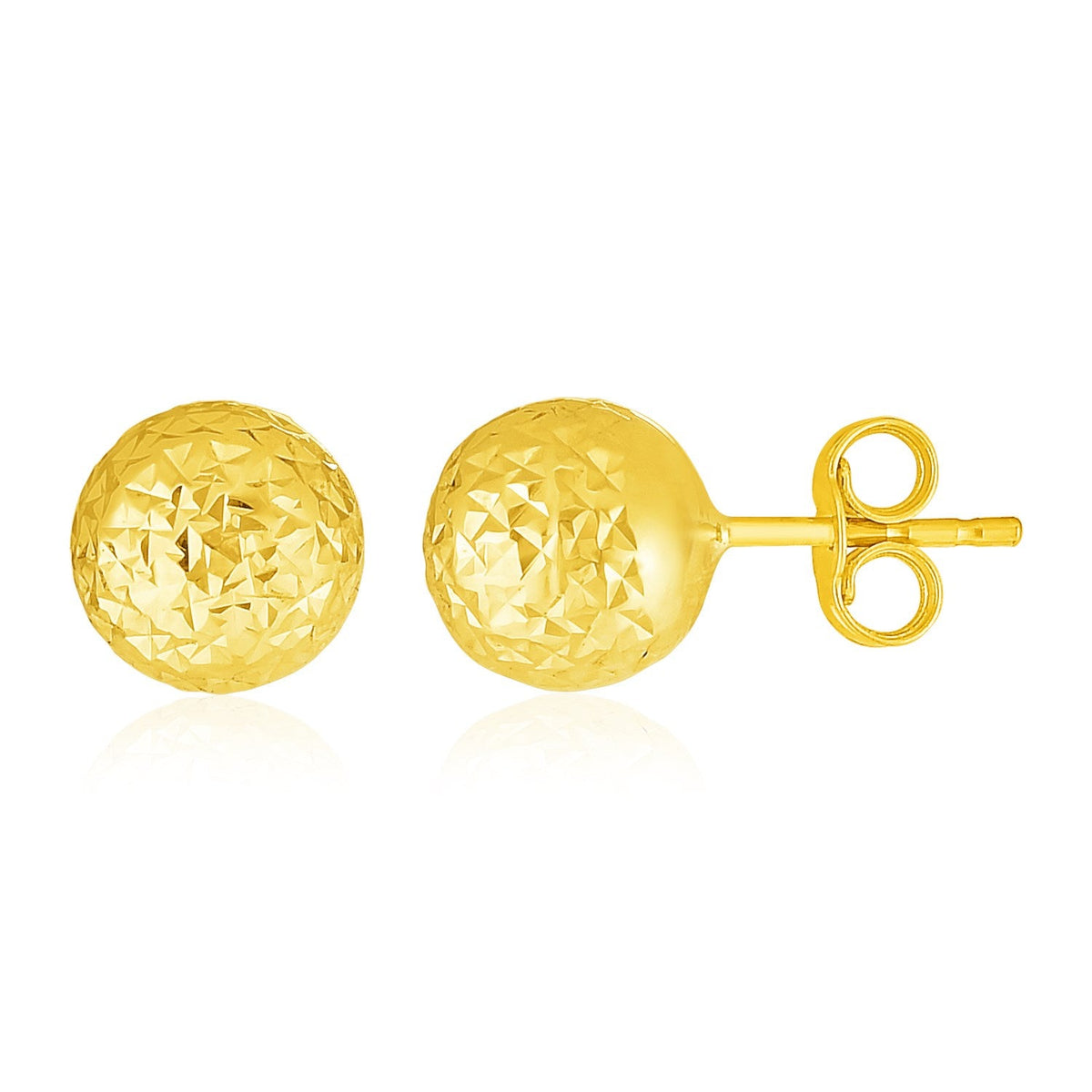 14k yellow gold 7mm ball earrings with crystal cut texture by Avera Group