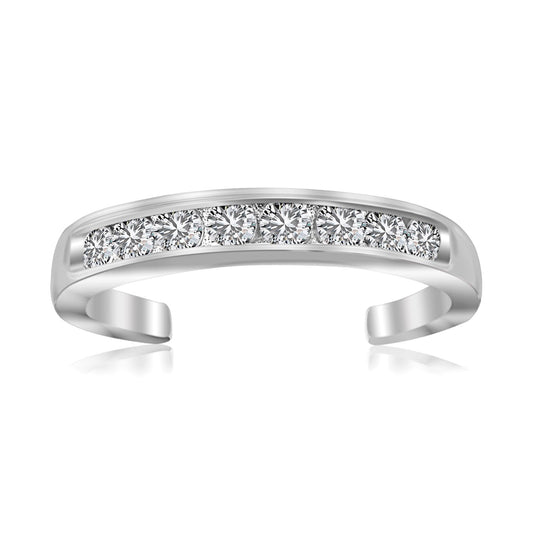 Sterling Silver Rhodium Finished Toe Ring with White Tone Cubic Zirconia Accents by Avera Group