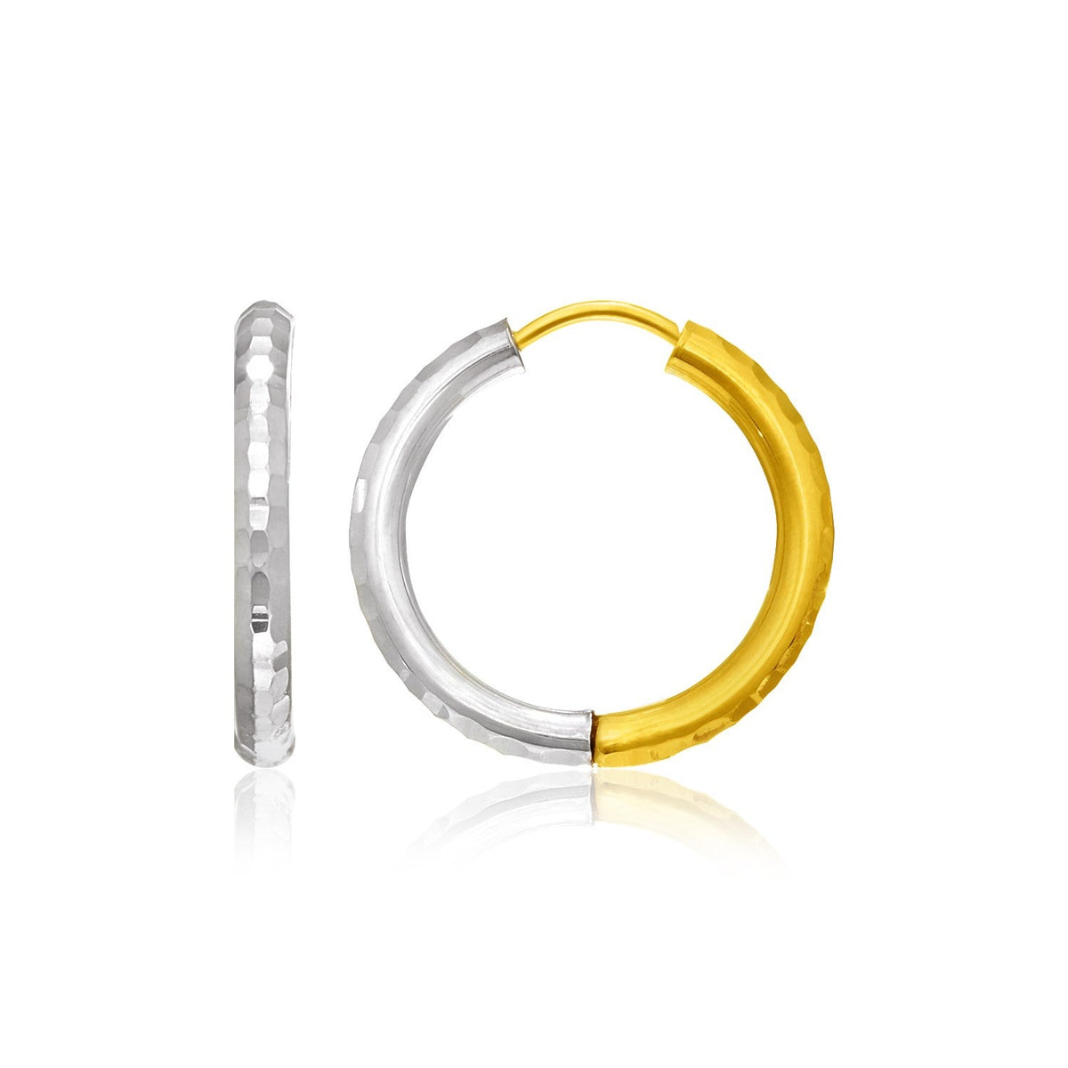 Hammered Hinge Tube Hoop Earrings in 14k Two-Tone Gold(2.5x15mm) by Avera Group