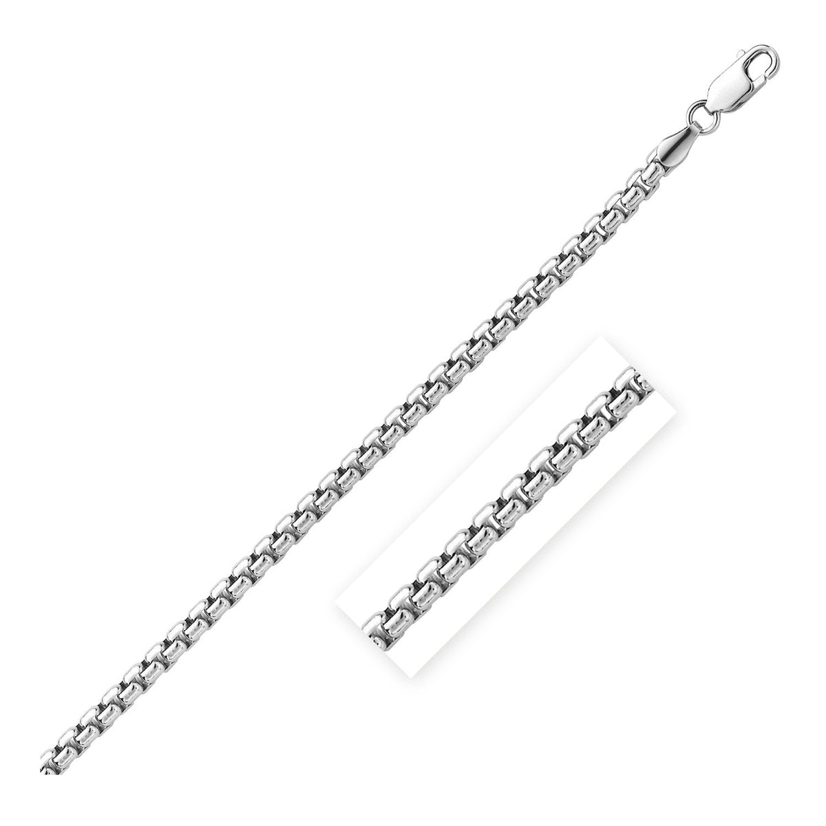 Sterling Silver Rhodium Plated Round Box Bracelet (5.20 mm) by Avera Group