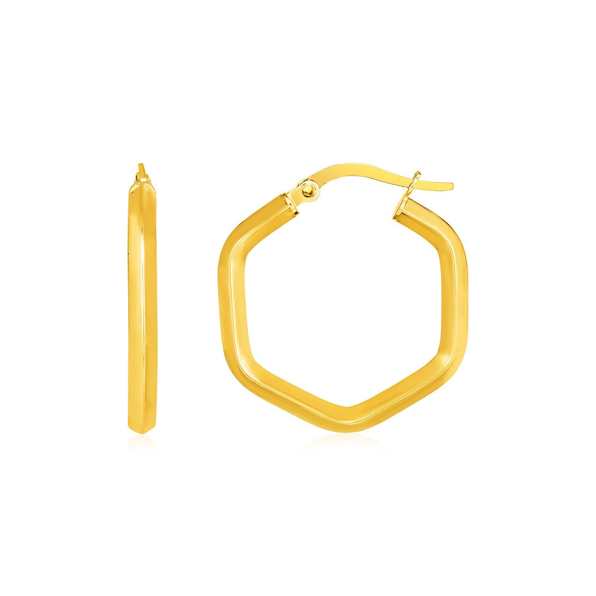 14k yellow gold shiny hexagon hoop earrings by Avera Group