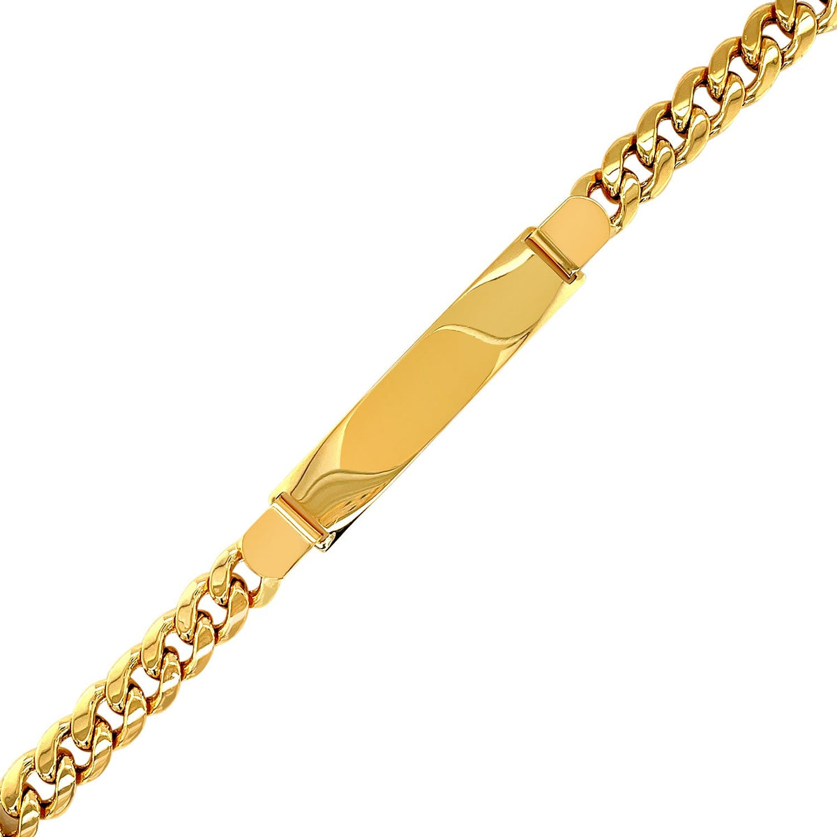 14k yellow gold men's Cuban chain ID bracelet, 8mm by Avera Group, view 2