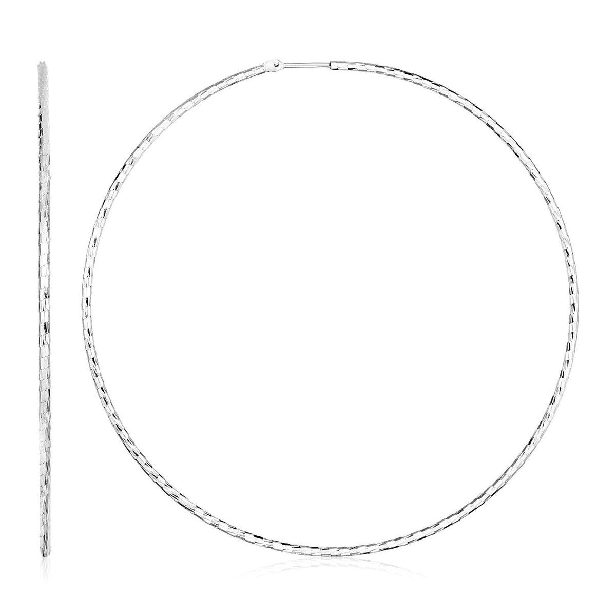 Sterling Silver Large Textured Round Hoop Earring by Avera Group