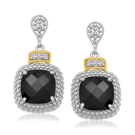 18k yellow gold and sterling silver black onyx earrings by Avera Group