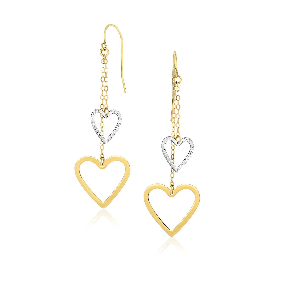 Avera Group 10K two-tone gold cutout heart dangle earrings on French wires