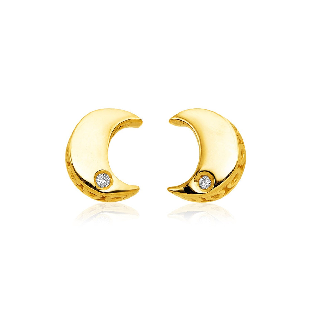 14k yellow gold 7mm moon post earrings with diamonds by Avera Group
