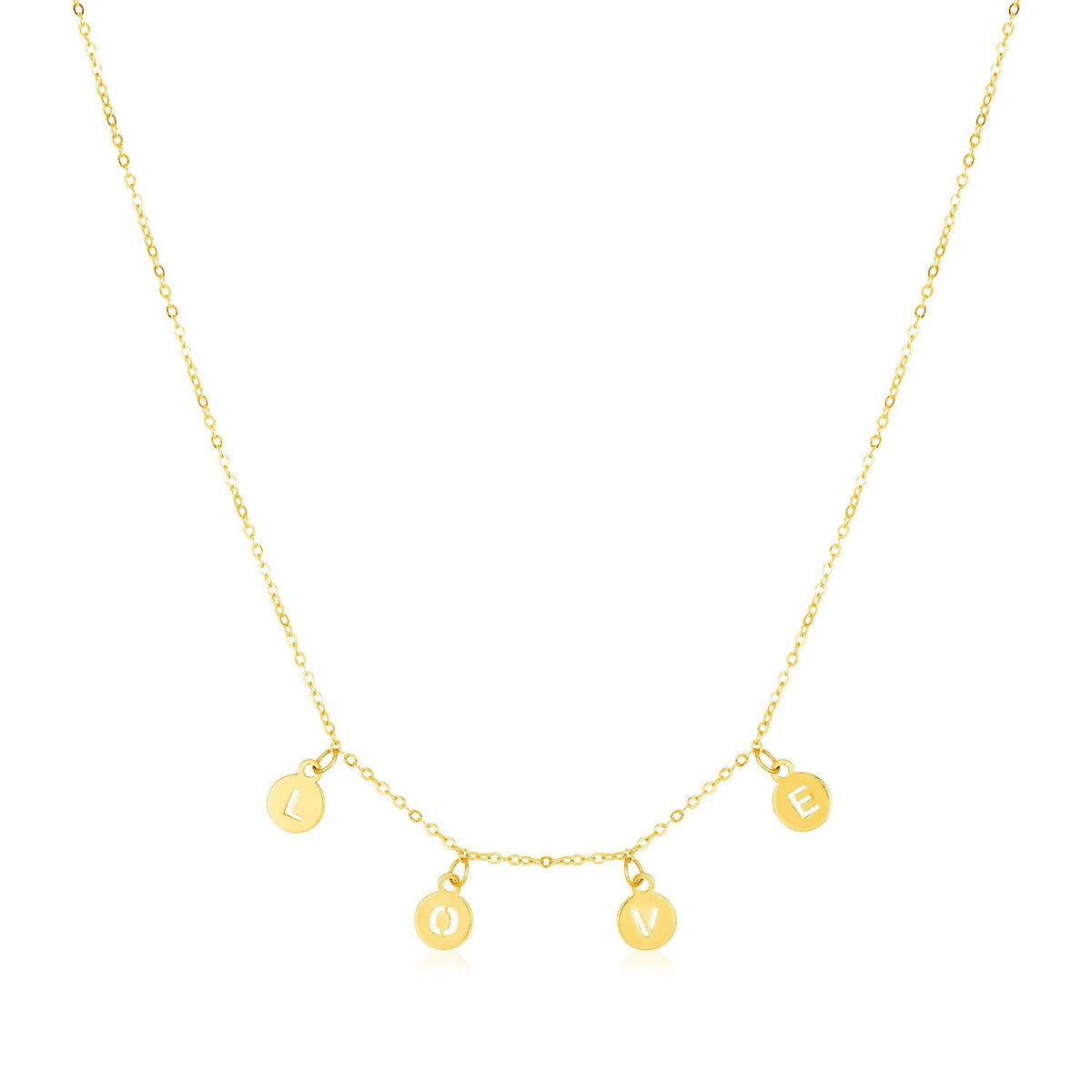14k yellow gold love necklace with circle drops by Avera Group