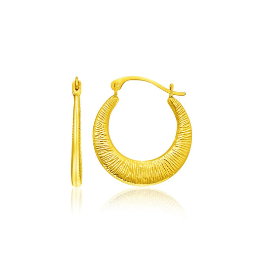 14k yellow gold graduated round textured hoop earrings by Avera Group