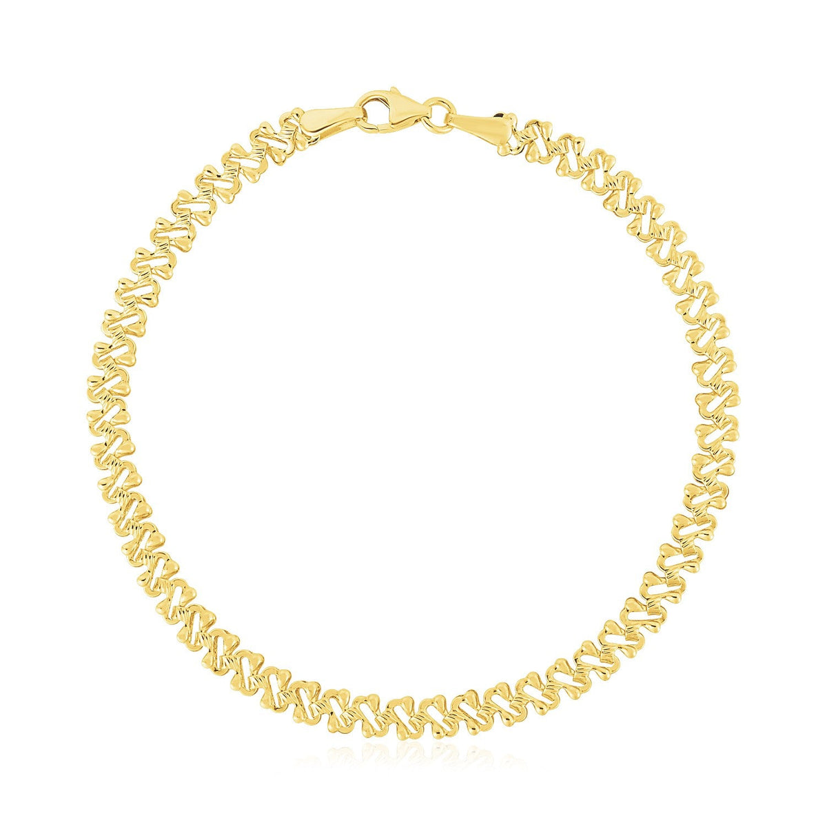 14k yellow gold high polish textured fancy chain bracelet, 4mm by Avera Group