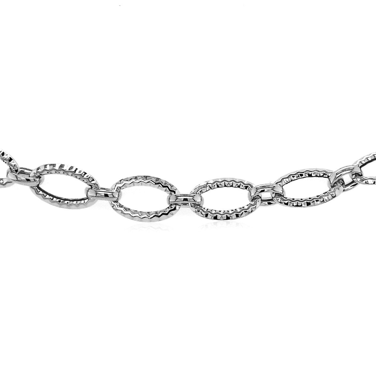 Textured Oval Link Bracelet in 14k White Gold (8.60 mm) by Avera Group