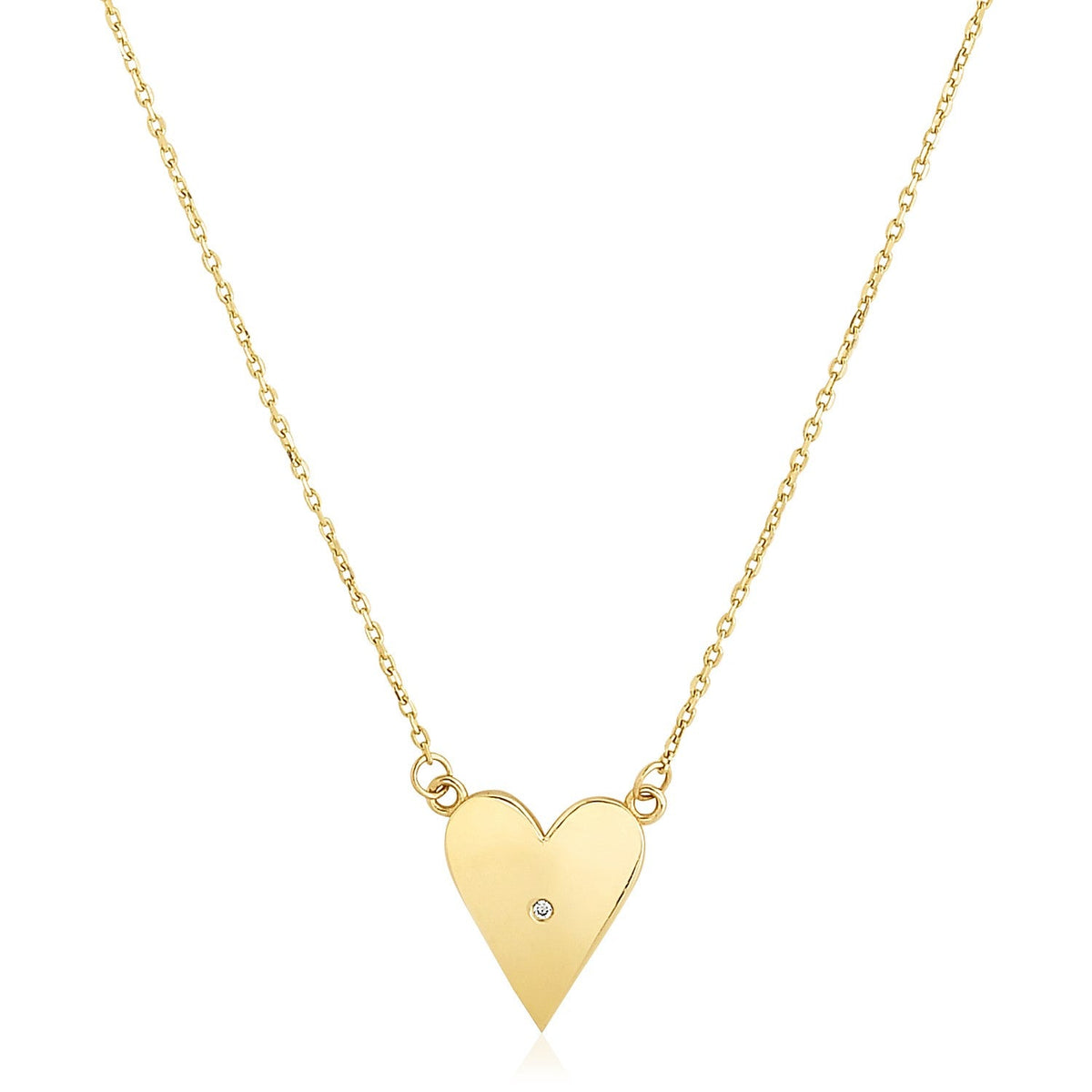 14k yellow gold elongated heart necklace with bezel-set diamond by Avera Group