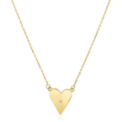 14k yellow gold elongated heart necklace with bezel-set diamond by Avera Group