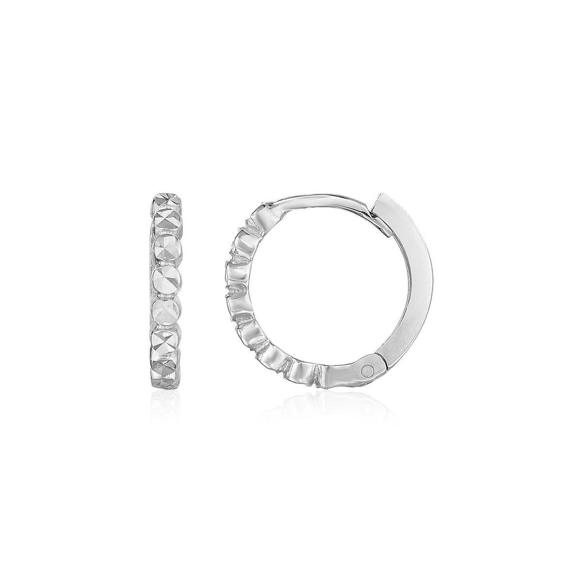 14k white gold petite textured round hoop earrings, Avera Group