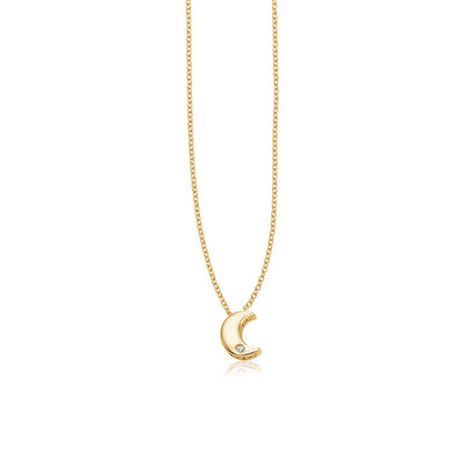 14k yellow gold moon necklace with bezel-set diamond by Avera Group