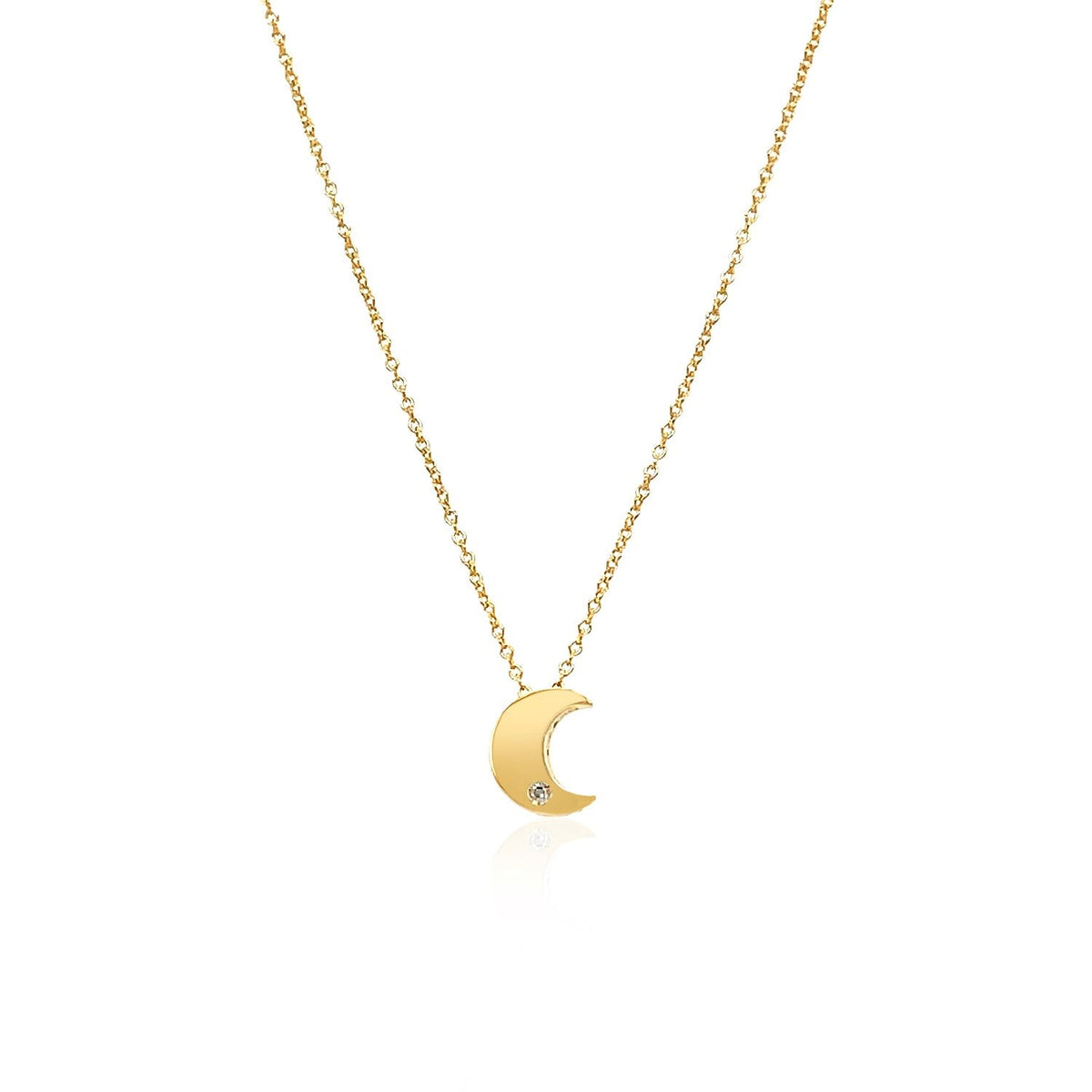 14k yellow gold moon necklace with bezel-set diamond, Avera Group, view 2