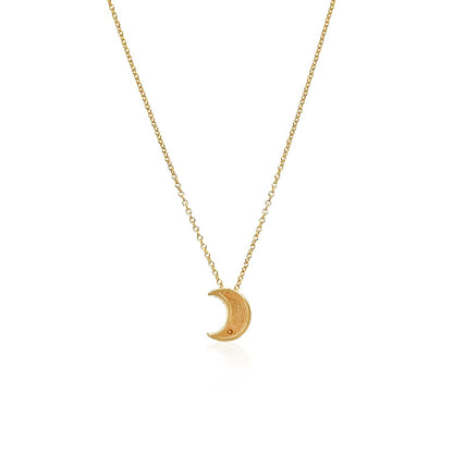 14k yellow gold moon necklace with bezel-set diamond, Avera Group, view 3