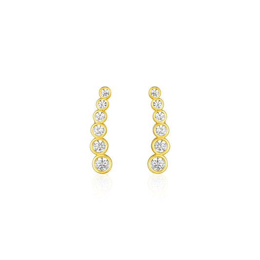 14k yellow gold graduated circles climber post earrings with cubic zirconia by Avera Group
