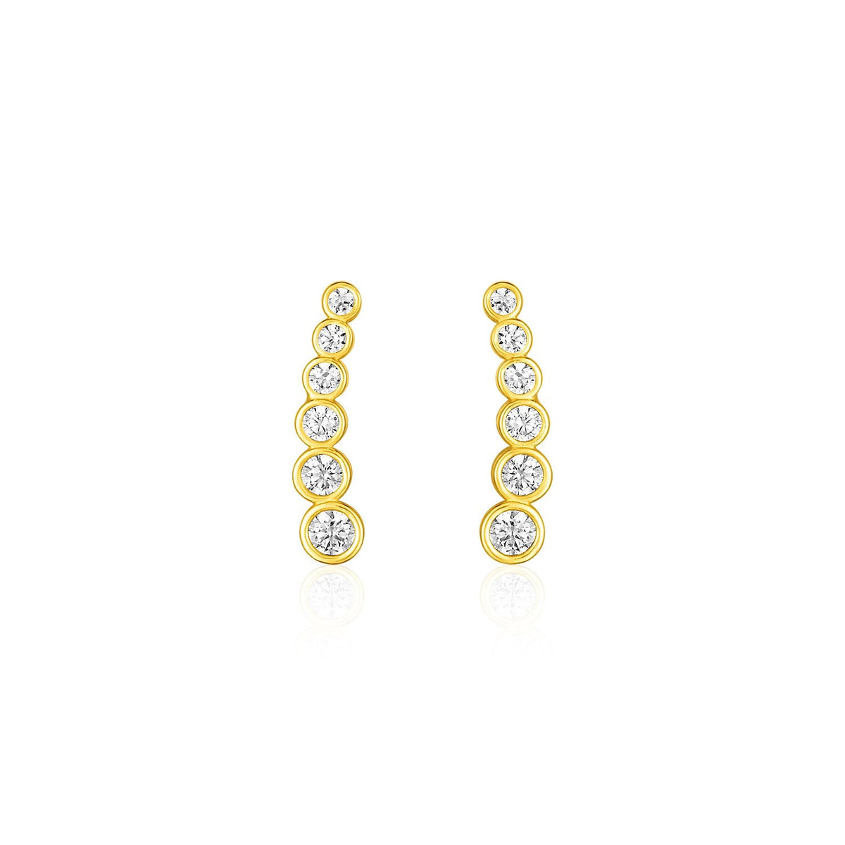 14k yellow gold graduated circles CZ climber post earrings, 11.3mm by Avera Group