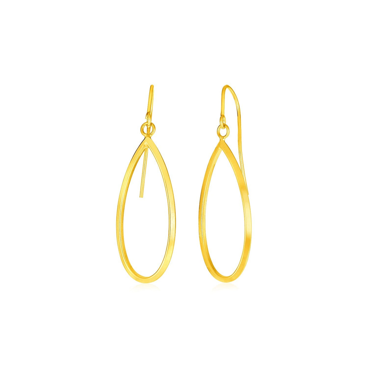 14k yellow gold earrings with polished open teardrop dangles by Avera Group