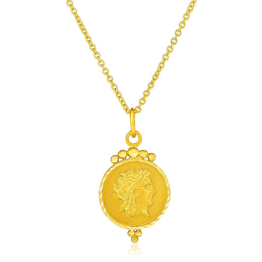 14k yellow gold round Roman coin pendant necklace by Avera Group