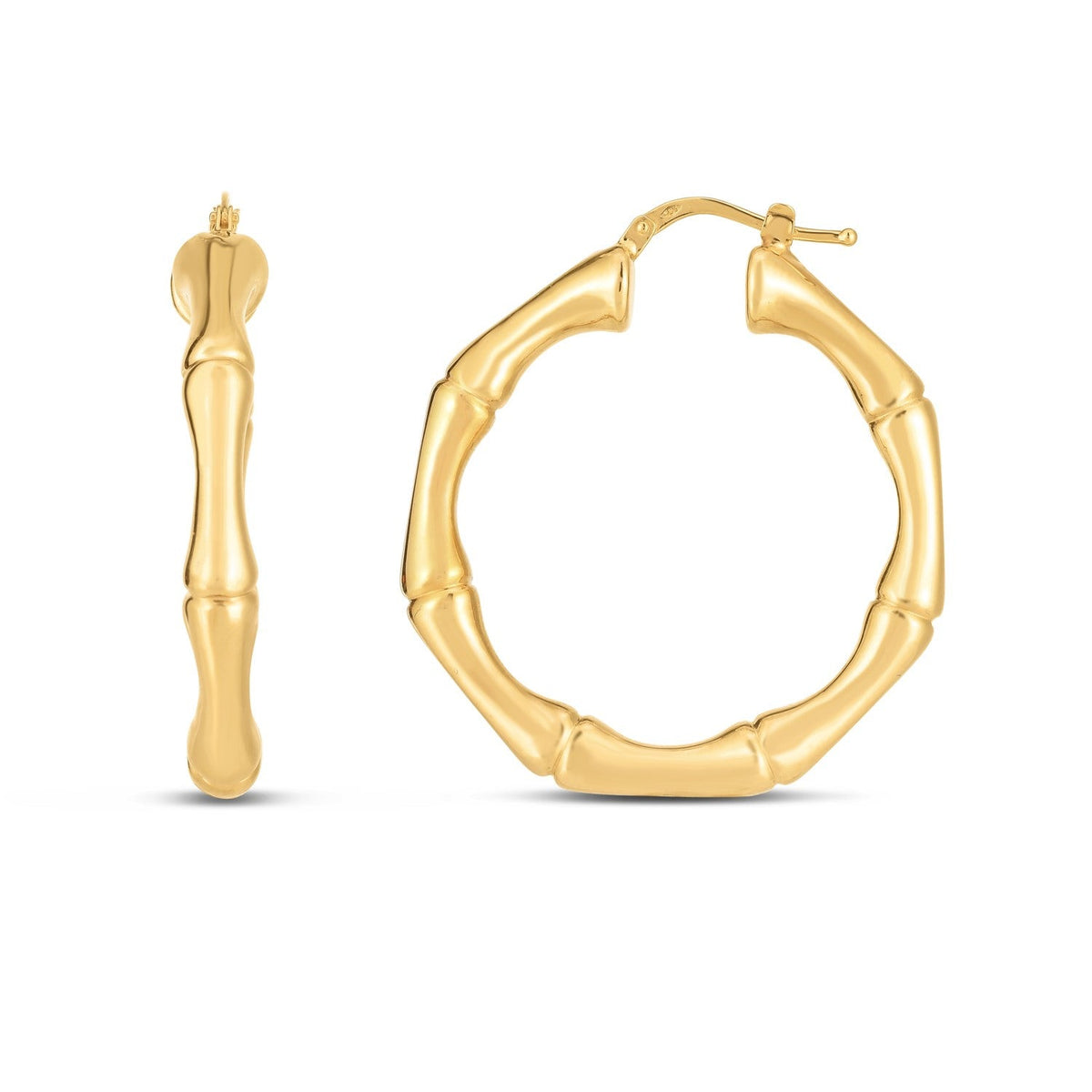 14k yellow gold large bamboo hoop earrings by Avera Group