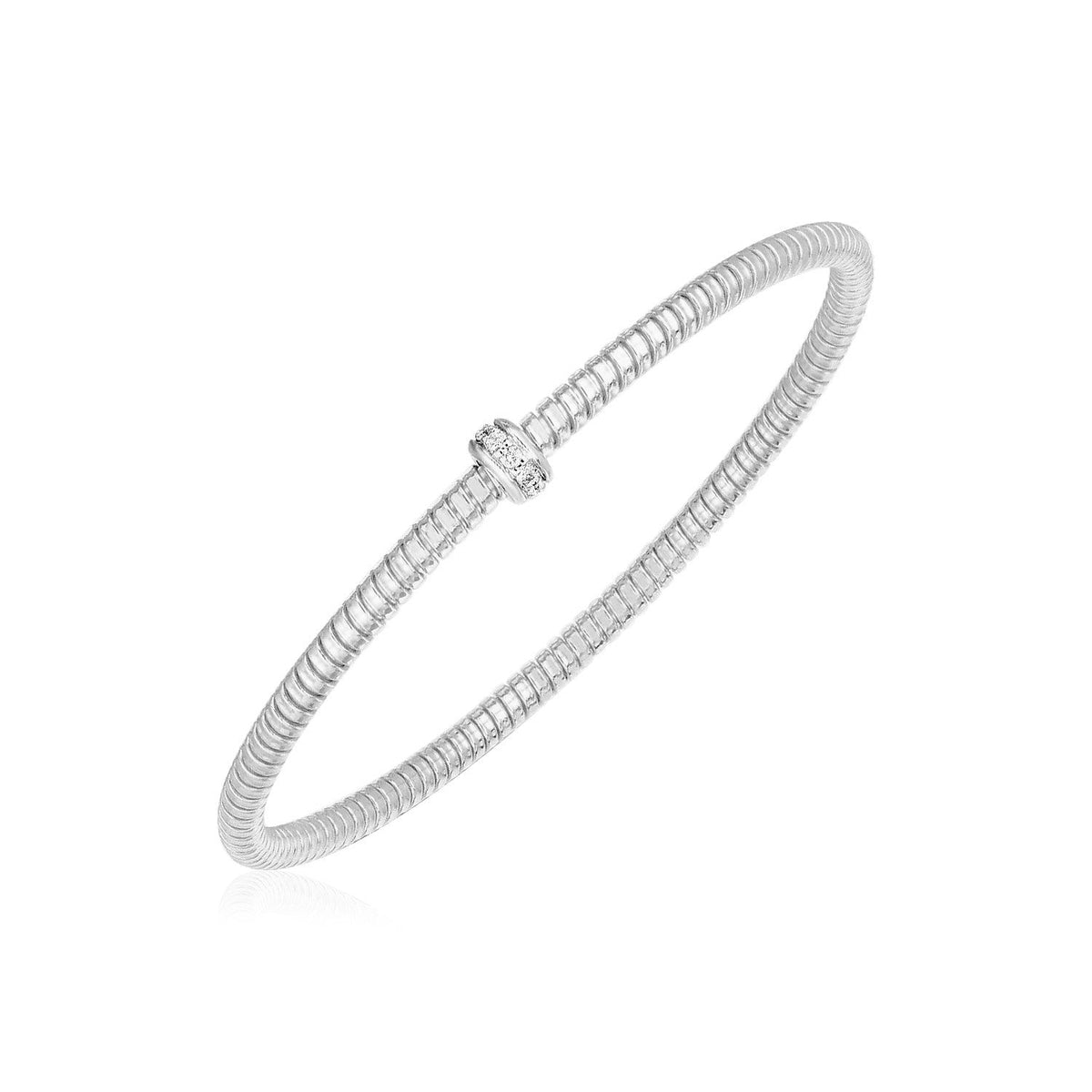 14k white gold stretch bangle with round diamonds by Avera Group
