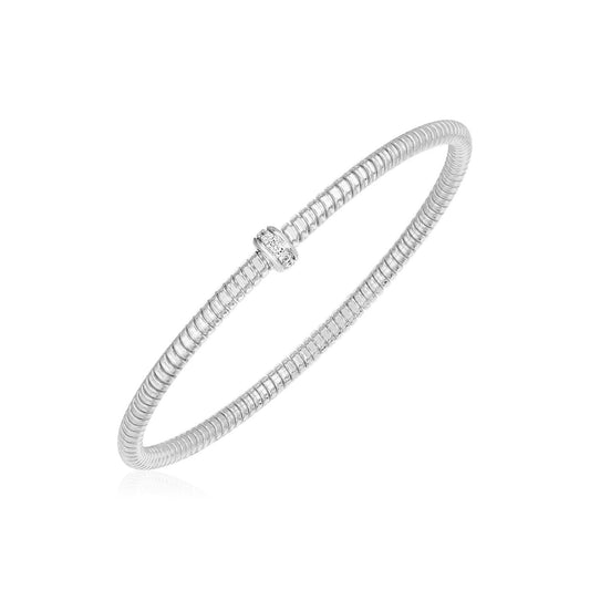 14k white gold 3mm stretch bangle with round diamonds by Avera Group