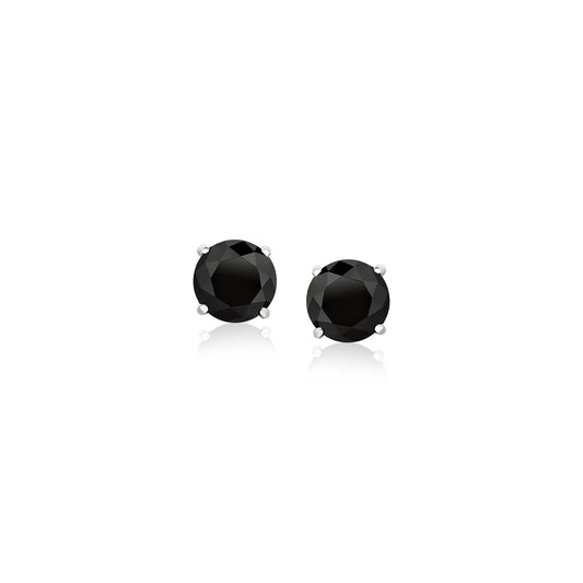 14k white gold stud earrings with 5mm faceted black cubic zirconia by Avera Group