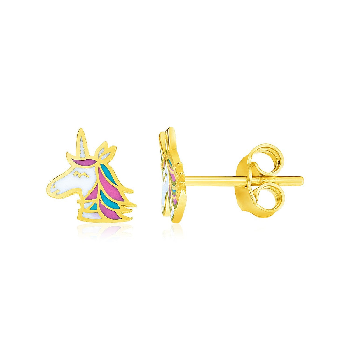 Children's 14k yellow gold enameled unicorn earrings by Avera Group