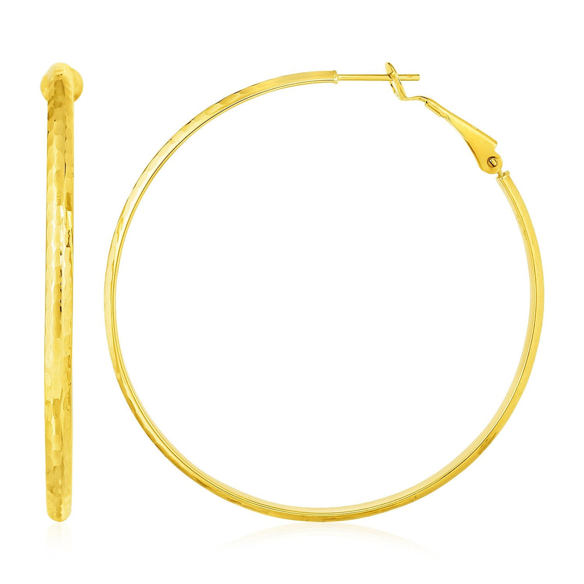 14k yellow gold large textured round hoop earrings, 57mm by Avera Group