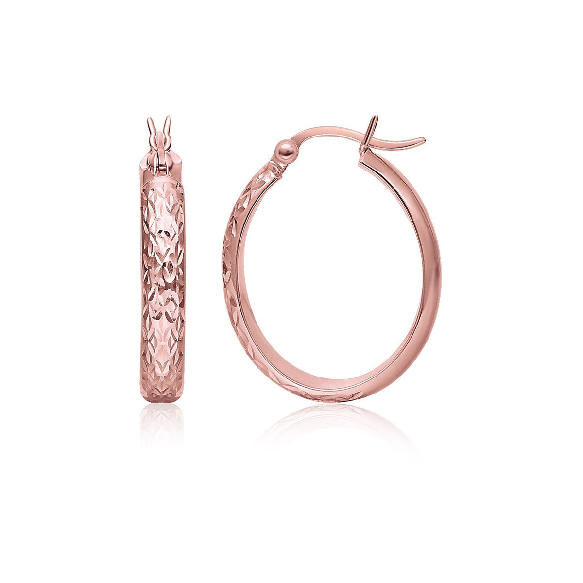 14k rose gold hammered oval hoop earrings, Avera Group
