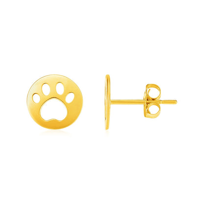 14k yellow gold paw print post earrings by Avera Group