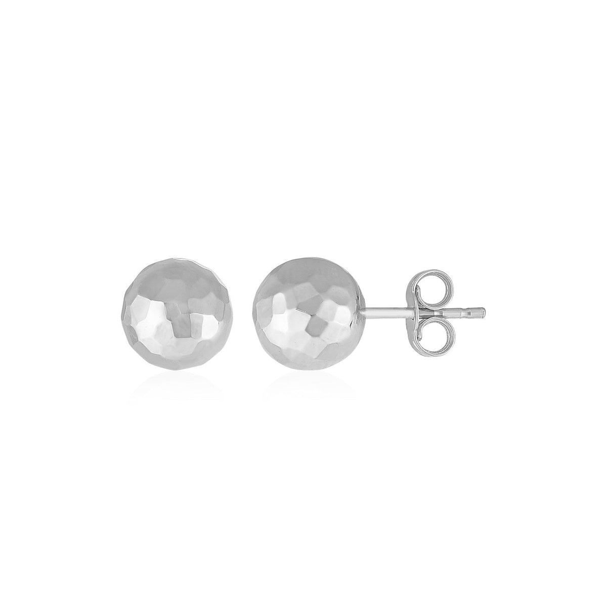 14k white gold ball earrings with faceted texture, Avera Group
