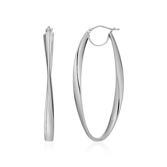 14k white gold twist motif oval hoop earrings by Avera Group