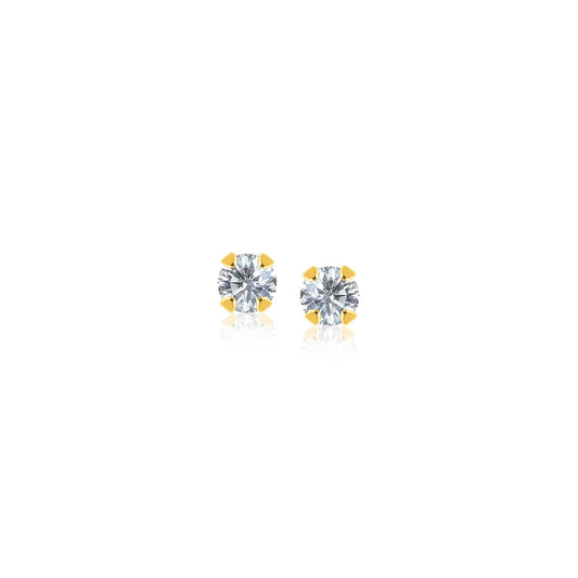 14k yellow gold stud earrings with white cubic zirconia by Avera Group