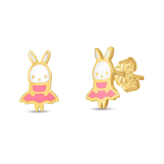 14k yellow gold enamel bunny stud earrings by Avera Group