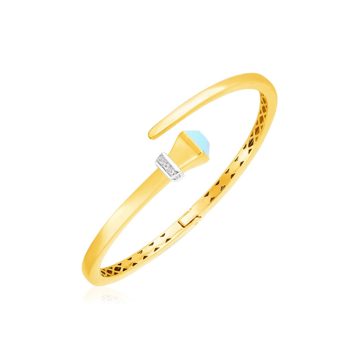 14k yellow gold crossover hinged bangle with turquoise and diamonds, Avera Group