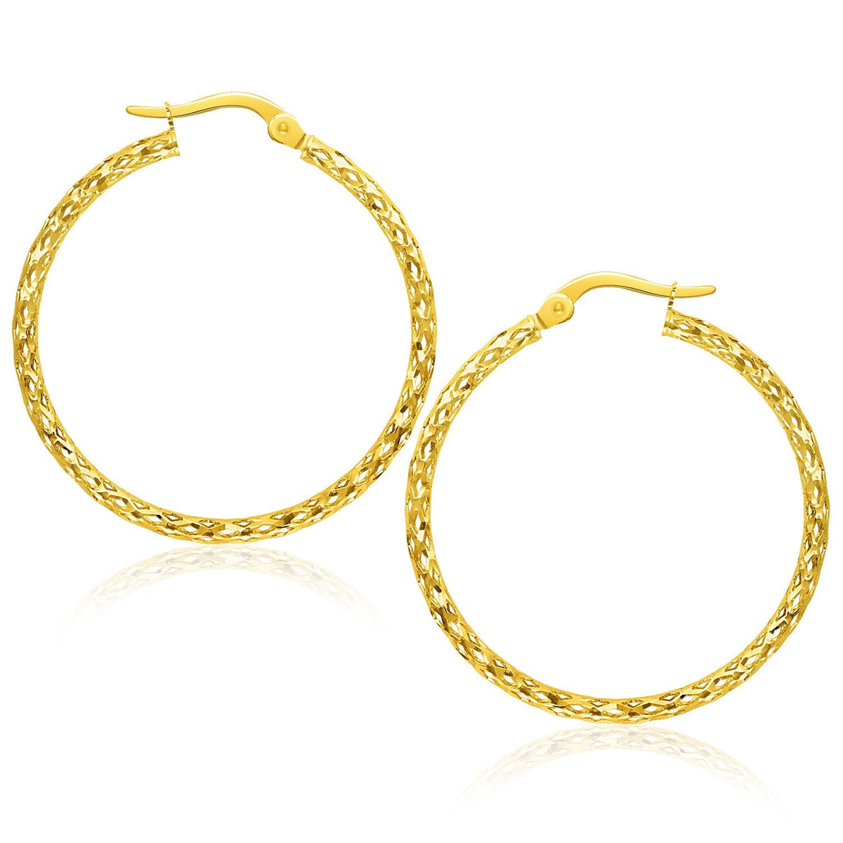 14k yellow gold large textured hoop earrings by Avera Group
