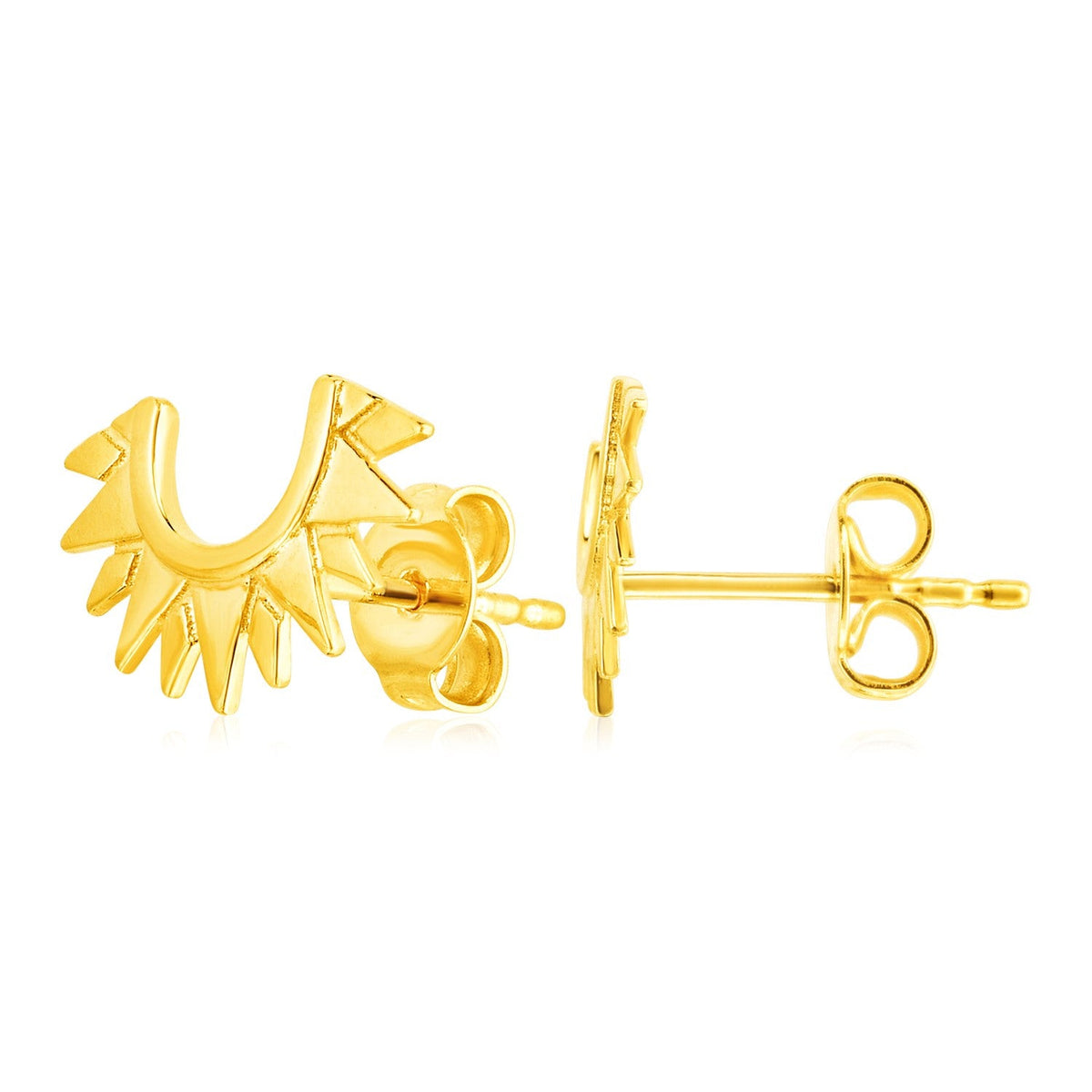 14k yellow gold half sunburst post earrings with push backs by Avera Group