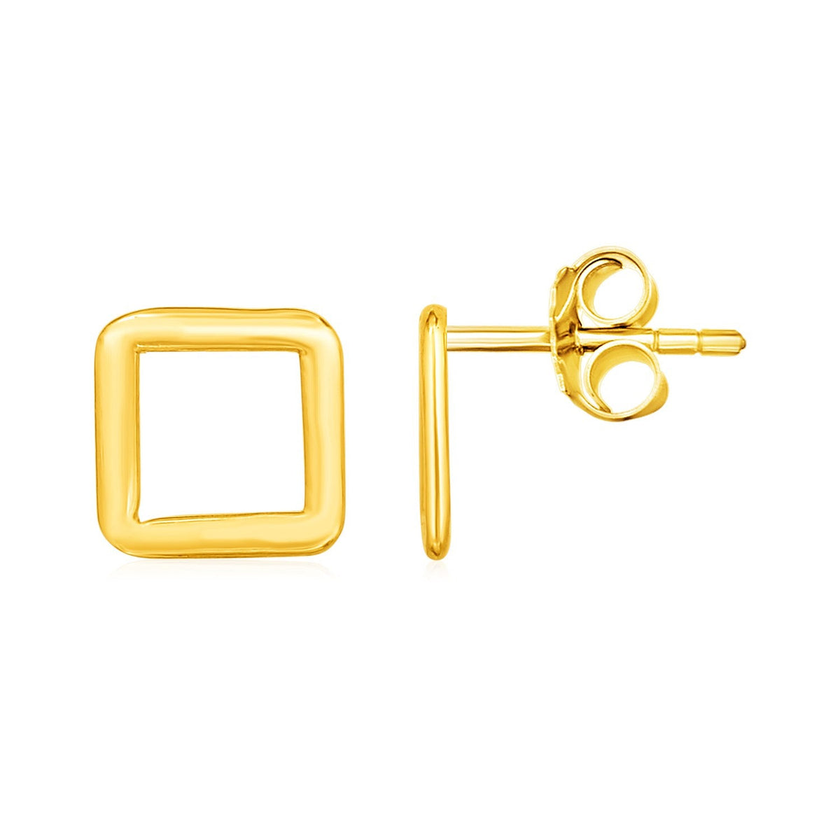 14k yellow gold post earrings with open squares by Avera Group