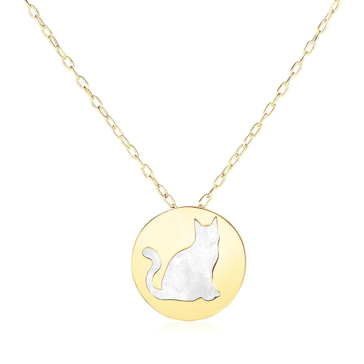 14k yellow gold mother of pearl cat necklace, 16 inch by Avera Group